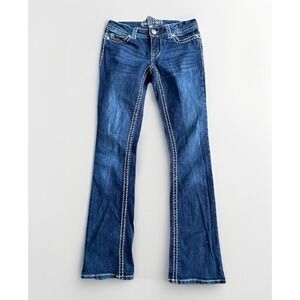 Paisley Sky Y2K Bling Jeans Women's Sz 2‎ Blue Bootcut Stretch Denim Retro